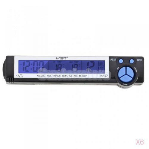 6x car lcd digital thermometer clock out/ indoor temperature voltage meter