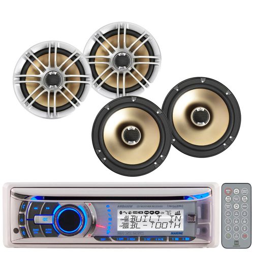 Marine amb600w bluetooth usb cd receiver,4 silver polk audio 6.5&#034;marine speakers