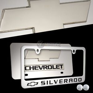 Chevrolet silverado stainless steel license plate frame w/ caps-2pc front &amp; back