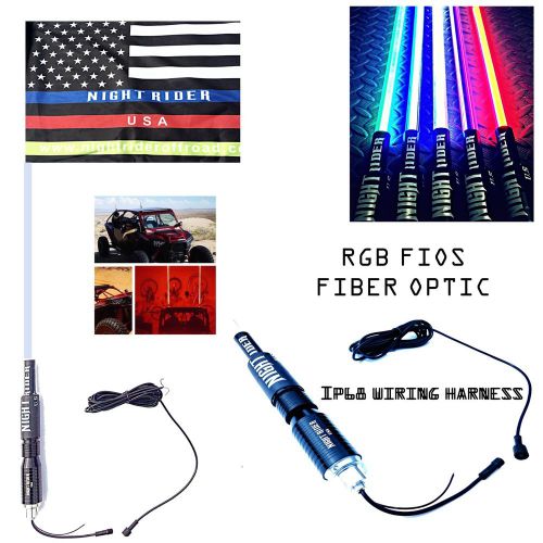Lighted atv safety flag rgb with remote fiber optic usa buggy whip