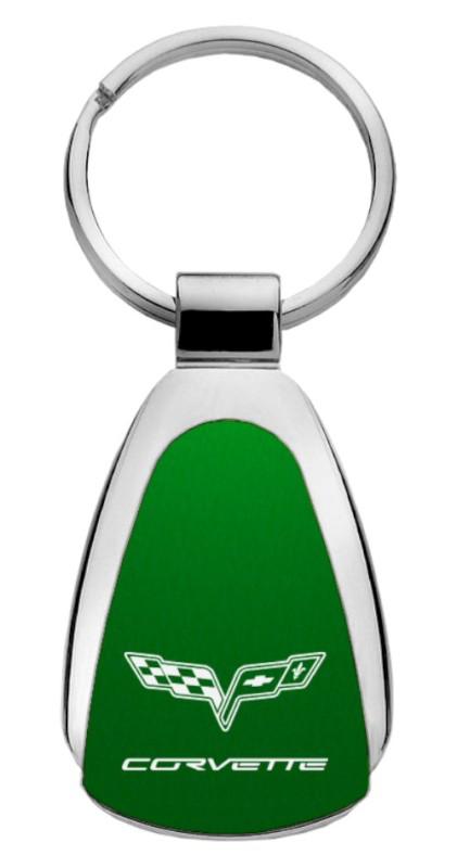 Gm corvette c6 green teardrop keychain / key fob engraved in usa genuine