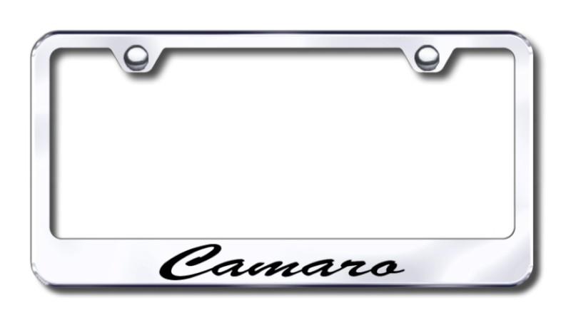 Gm camaro script  engraved chrome license plate frame made in usa genuine