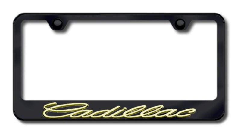 Cadillac 3d gold on black license plate frame-metal made in usa genuine