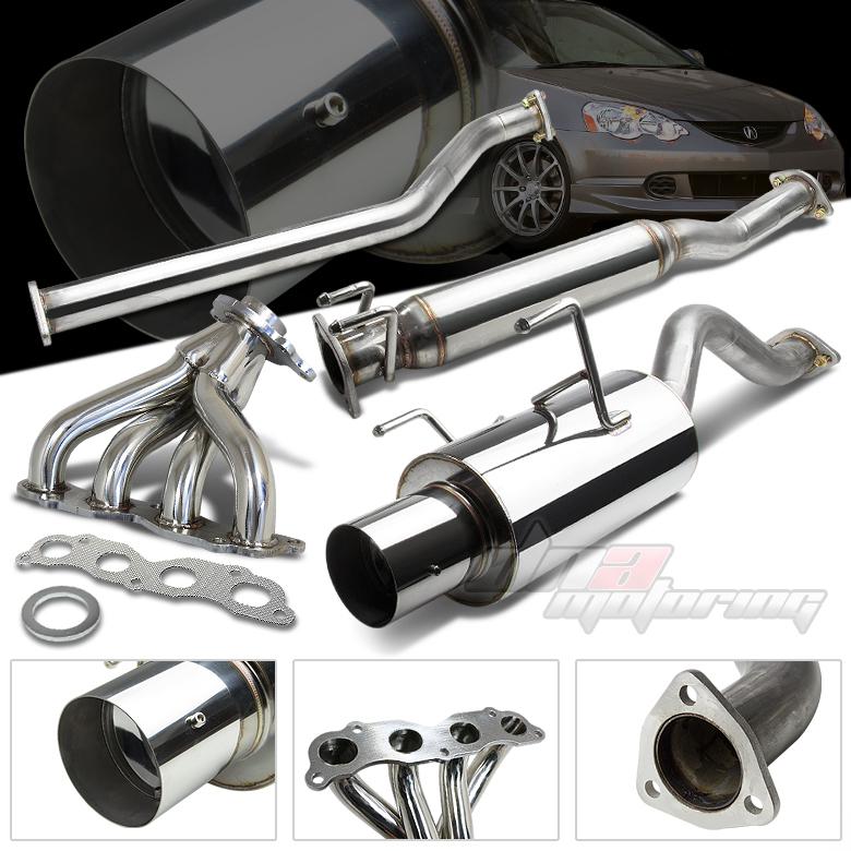 02-06 acura rsx dc5 non-s 4" tip muffler catback/cat back+header exhaust system