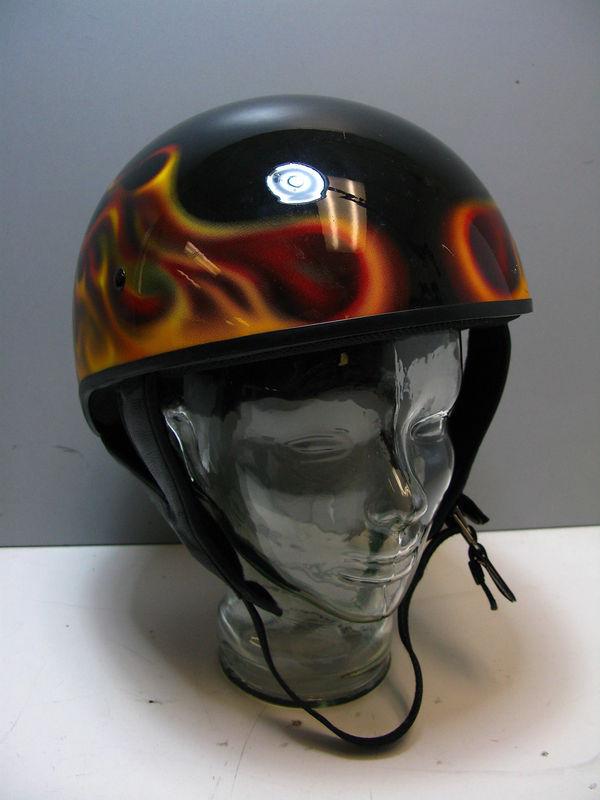 Harley davidson hot rod flames skull half helmet black adult xl 61-62cm