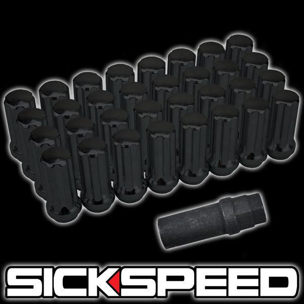 32 black chrome 51mm spline drive locking lug nuts lugs w/ key for wheel 1/2x20