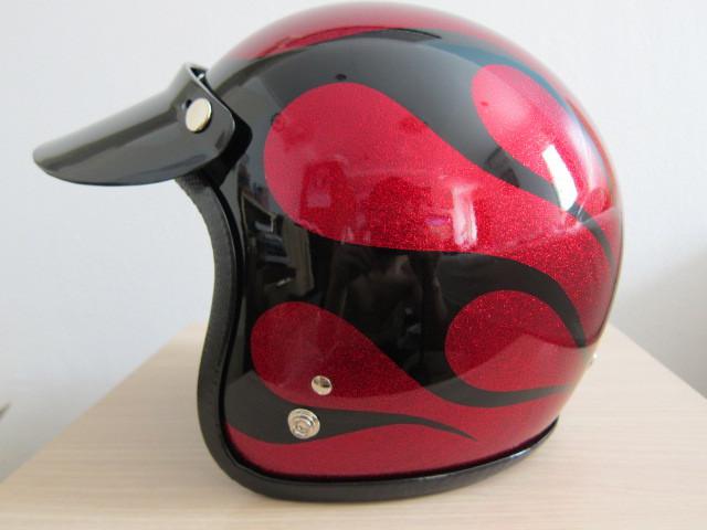 Vintage motorcycle metal flake flame red open face helmet new