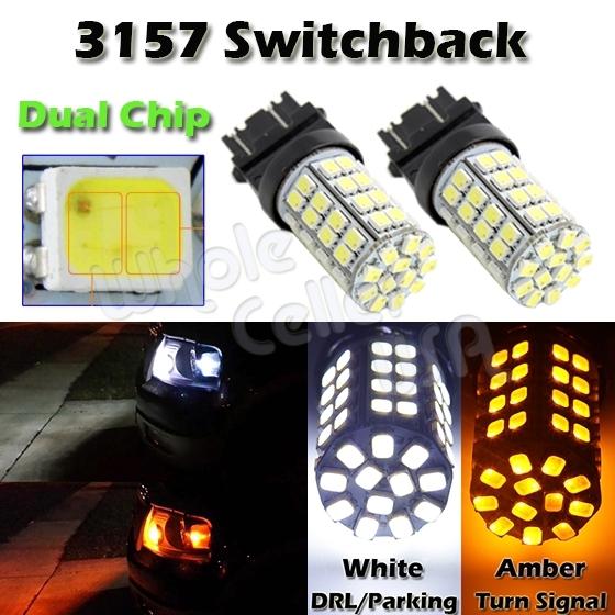 2x 3157 white/amber 60/60-led front turn signal dual chip light lamp 3457 3057