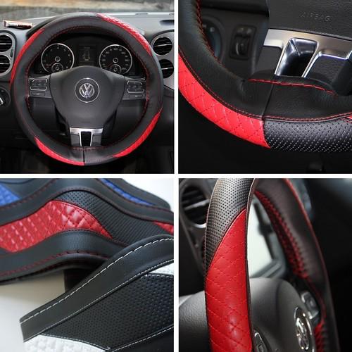 Steering wheel cover stitch wrap 47010 leather honda toyota black+red civic suv