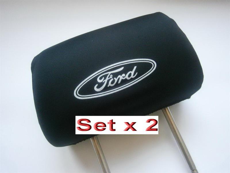 Set 2 pcs. headrest covers ford head rest logo emblem pad black focus fiesta c