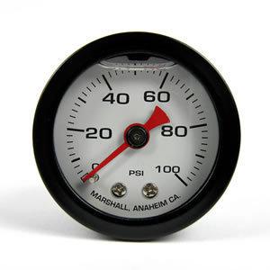 Fuel pressure gauge 0-100 psi, cwb00100, black case and bezel, liquid filled