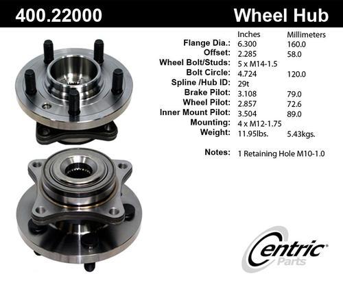 Centric 400.22000e front wheel bearing & hub assy