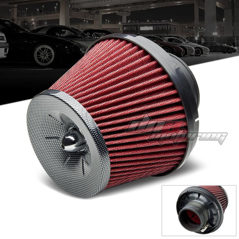 3" red cold air/short ram intake/turbocharger racing carbon spiral look filter