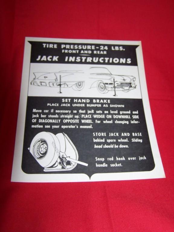 1957 cadillac biarritz jack instruction sheet 57