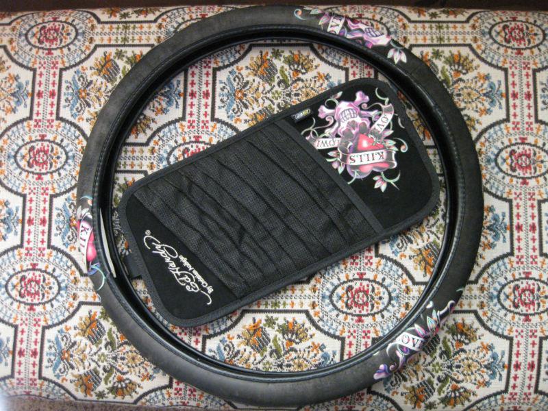 Pre-owned ed hardy steering wheel cover and sunvisor organizer