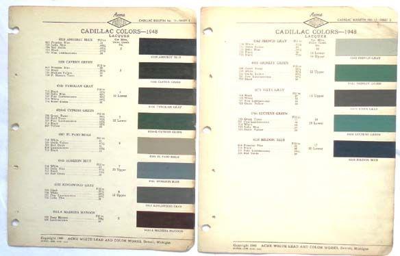  1948 cadillac acme color paint chip chart all models original