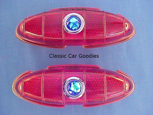 1949-1950 ford tail light lenses (2) glass! blue dots!