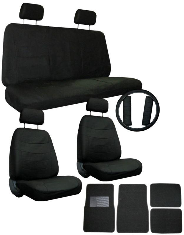 Solid black superior synthetic leather seat covers w/ black floor mats & more #2
