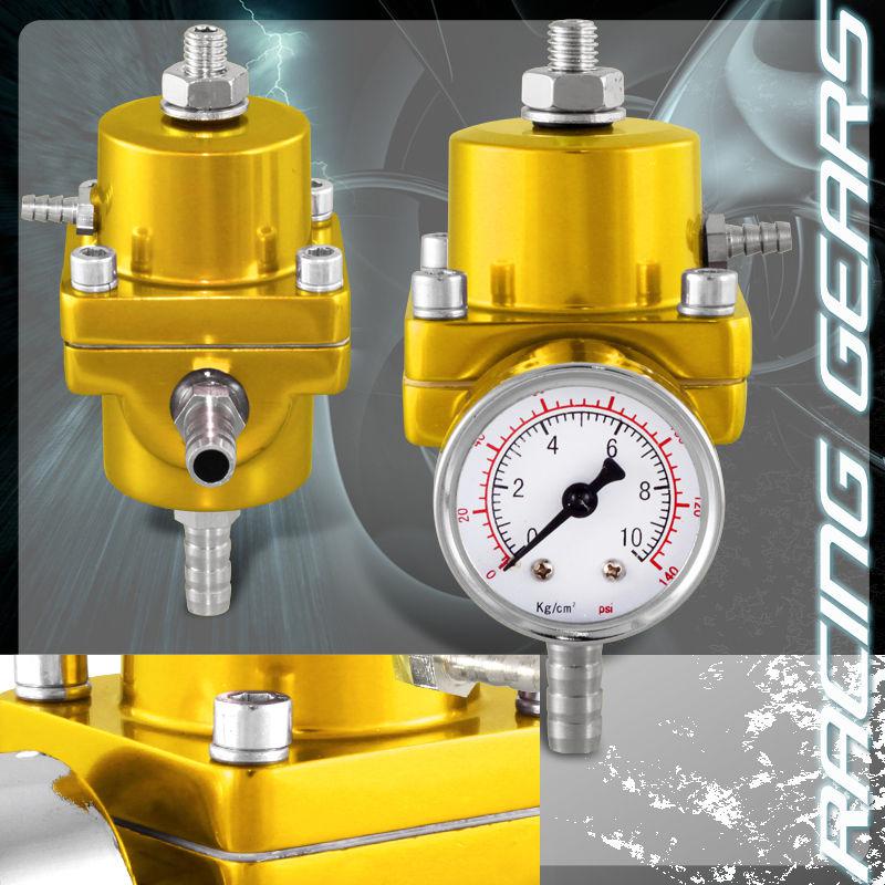 Universal jdm gold adjustable fpr fuel pressure regulator psi gauge gas hose kit