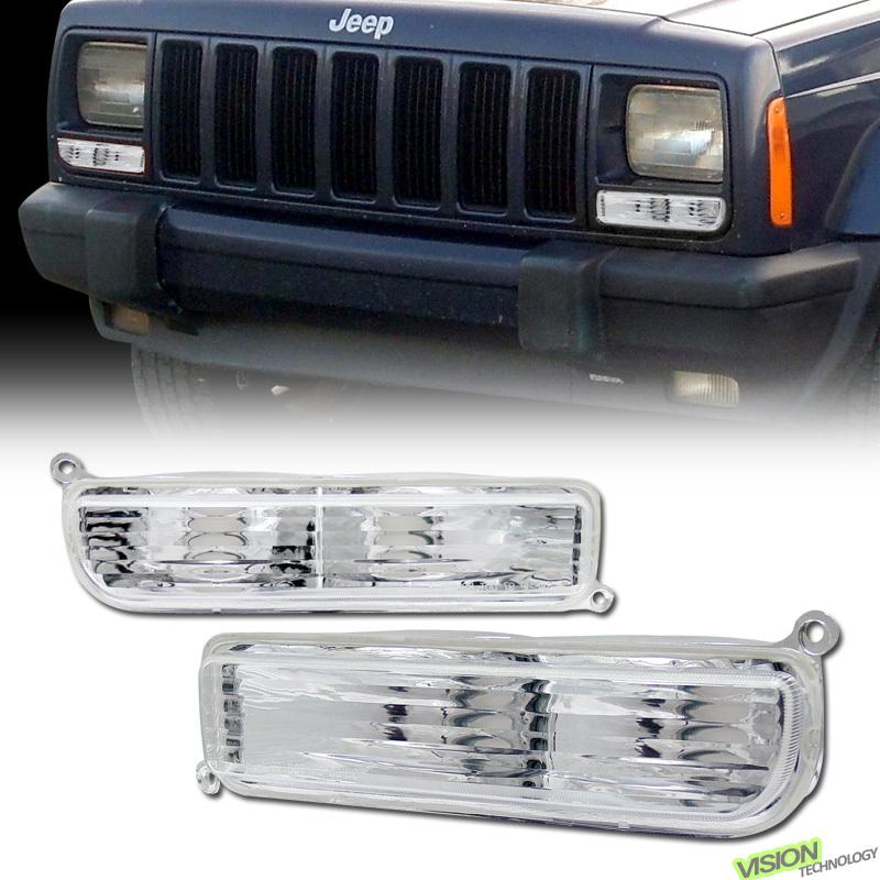 Pair 97-01 jeep cherokee euro clear lens bumper turn signal/parking lights lamps