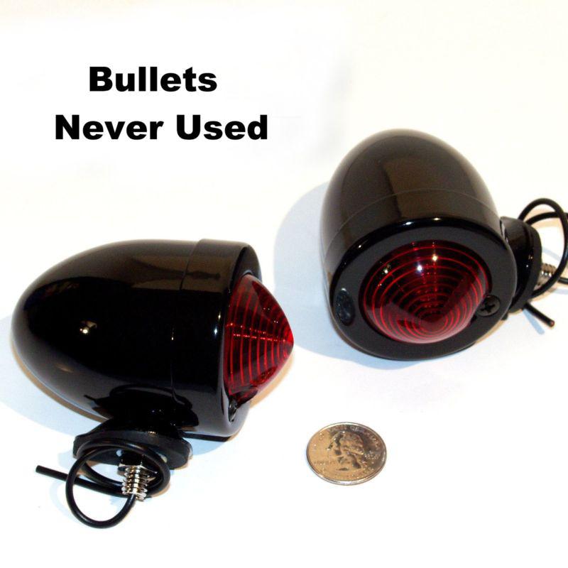 Bullet stop turn signal light gl black red single fil pair harley oem rep bobber