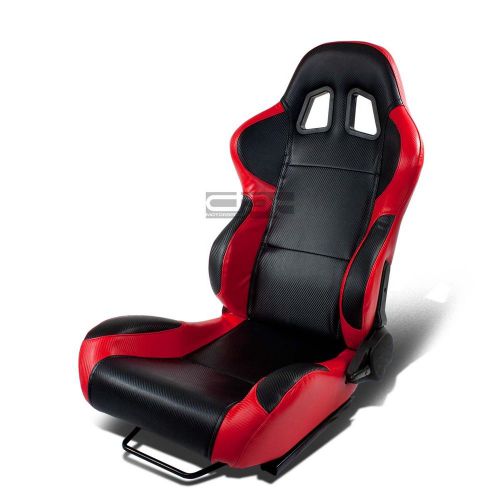 2 x red+carbon pvc leather sports racing seats+universal slider driver left side