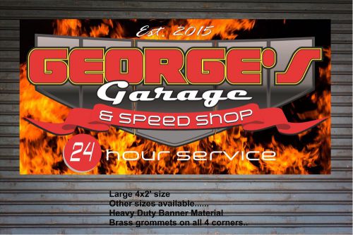 Custom garage shop banner flag hot rod rat rod 5x3&#039; flamed sign