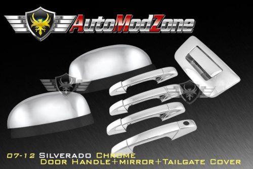 07-13 chevy silverado chrome 4 door+ tailgate handle +upper mirror cover combo