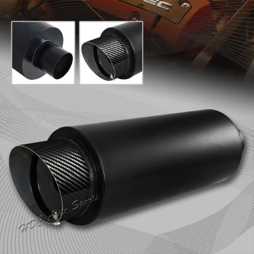 4&#034; carbon fiber slant tip 2.5&#034; inlet black stainless exhaust muffler universal 3