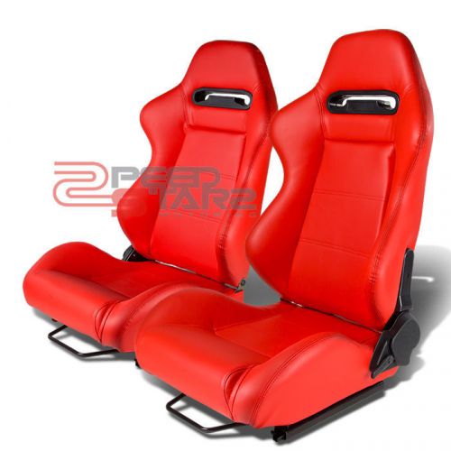 2x l/r type-r fully reclinable red pvc leather drifting racing seat/seats+slider