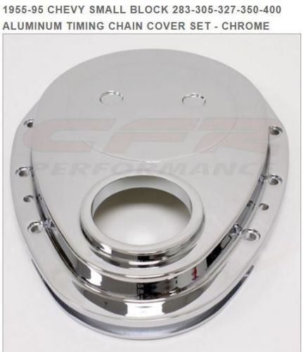 1955-95 chevy sb  283-305-327-350-400 aluminum timing chain cover set- chrome