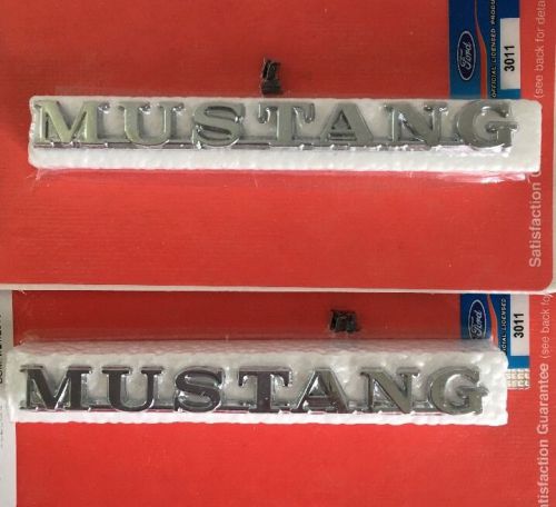 1965-66 mustang fender script emblems w/metal pin pair scott drake ford licensed