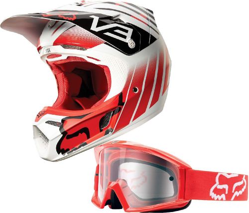 Fox racing red v3 savant helmet with red main goggle