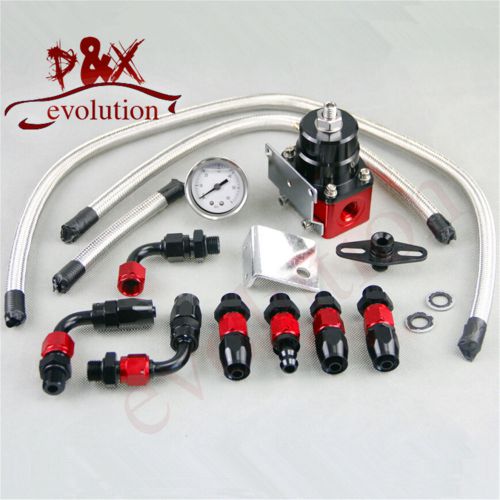 Adjustable fuel pressure regulator gauge kit black +red fittings with oil line