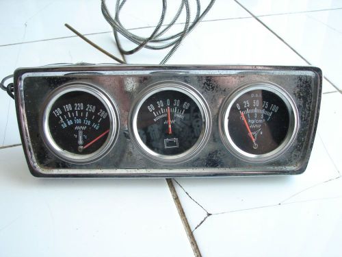 Vintage universal chrome silver face triple gauge set kit (water, battery, oil)