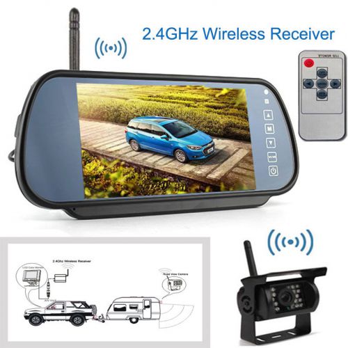 Wireless 7&#034; car rear mirror monitor for bus/truck+night vision backup camera kit