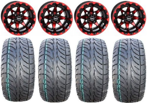 Sti hd6 red/black golf wheels 12&#034; fusion st 23x9.5-12 tires e-z-go &amp; club car