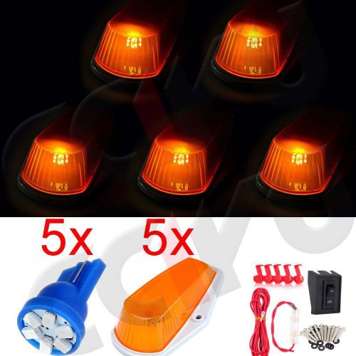 5x amber lens cab marker cover+free bulb+wiring for 80-97 ford f-150 f-250 truck