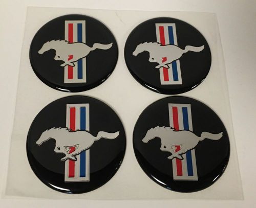 (4) mustang hub cap/wheel center vintage emblems adhesive medallions 1 3/4&#034;