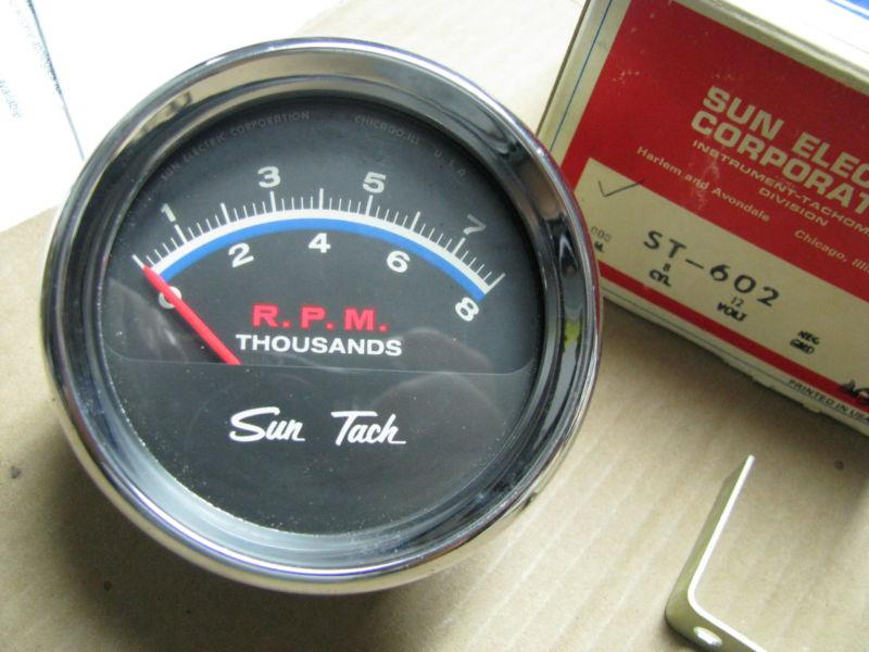 Nos sun tach st-602 8,000 rpm tachometer & nc-4 chrome cup  direct hook up