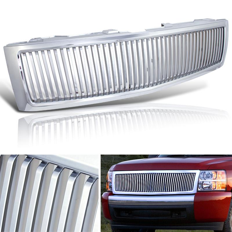 07-09 chevy silverado light duty crew cab chrome vertical front upper grille pu