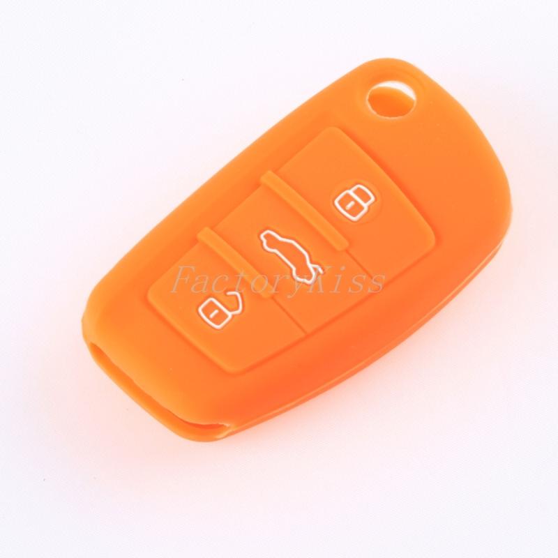 Silicone protective cover 3 button remote key case fit audi a6 a6l q7 q5 orange