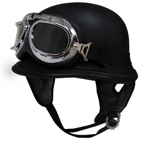M/medium~dot german motorcycle half helmet chopper bike matte/flat black+goggles