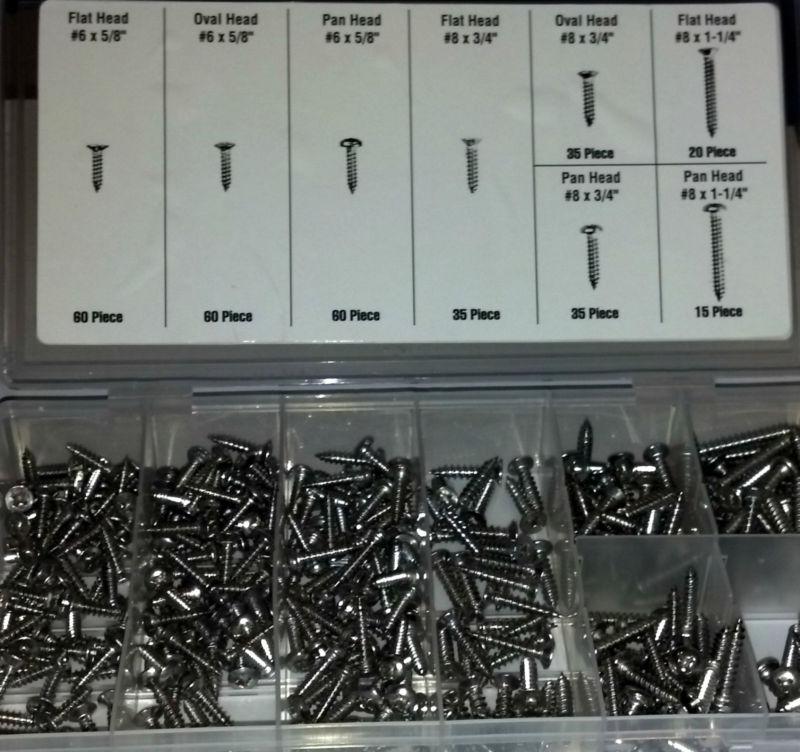 320 pc 8 types stainless steel screws trim moulding dash no rust pan oval flat