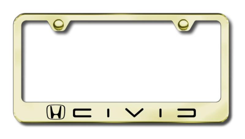 Honda civice (reverse c)  engraved gold license plate frame -metal made in usa