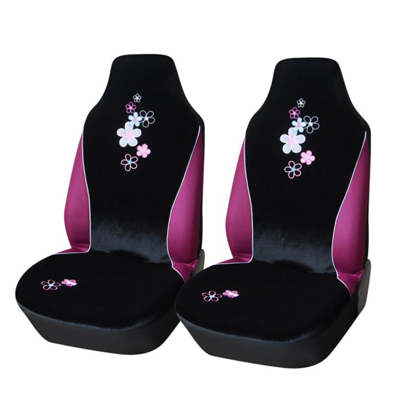 Adeco 2-piece universal car front seat cover set-black & purple w/ embroidery
