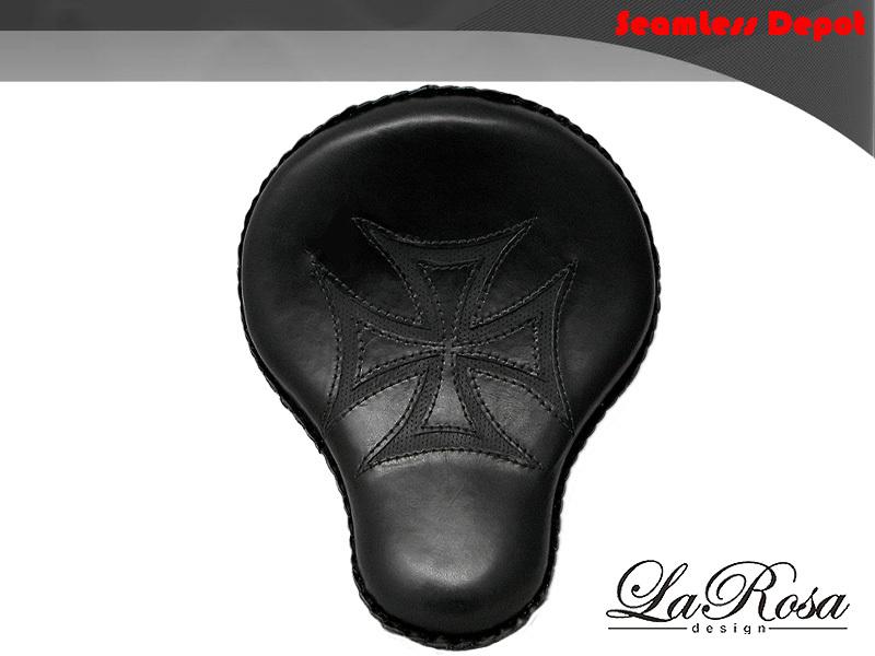 16" larosa black leather iron cross inlay harley fxst chopper custom solo seat