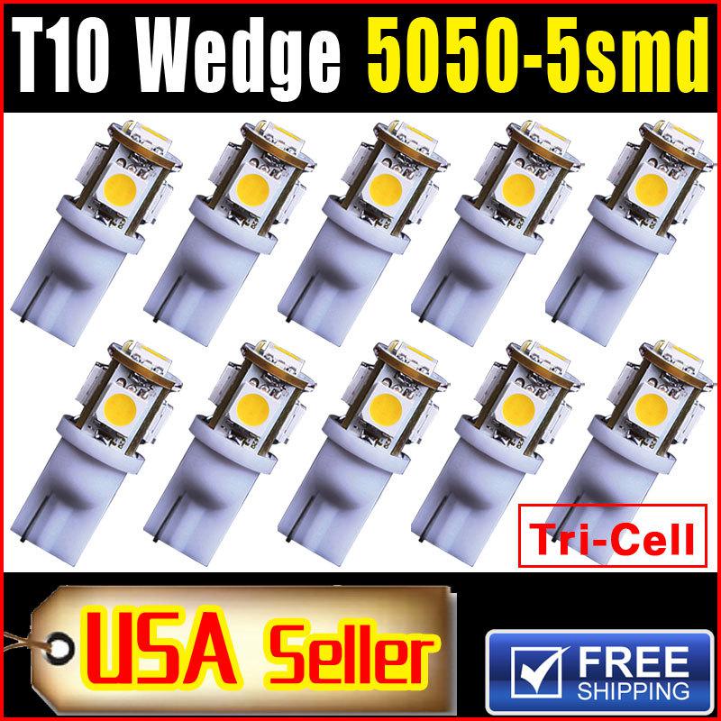 10 pcs xenon white wedge t10 5050 5-smd led light bulbs 192 168 194 w5w 2825 158