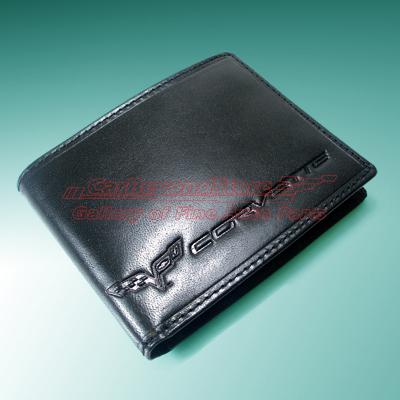 Chevrolet corvette c6 logo genuine italian leather bi-fold wallet + free gift
