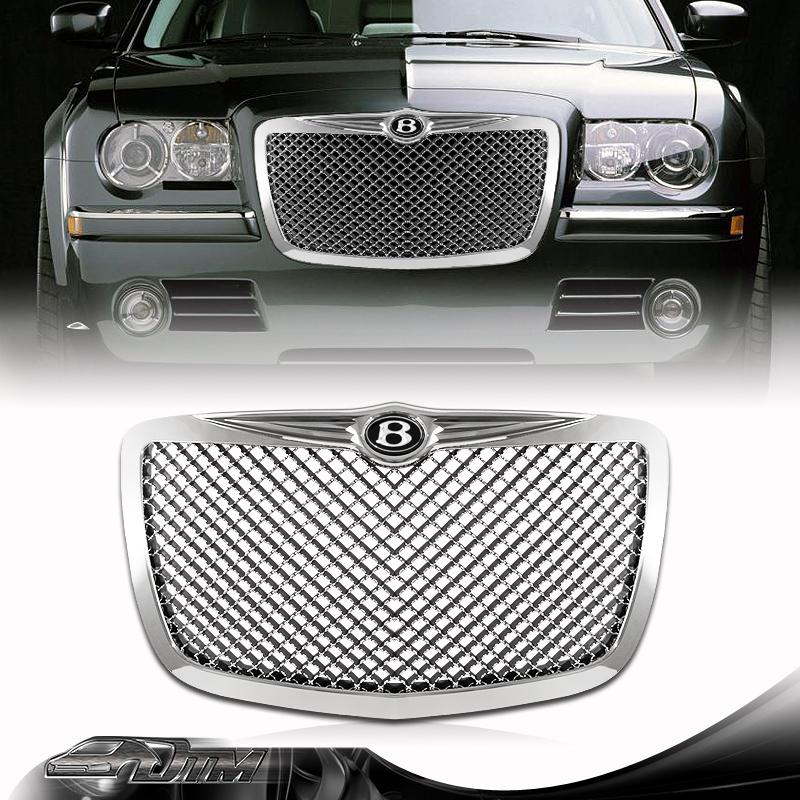 2005-2010 chrysler 300/300c chrome front mesh hood bumper grille+b emblem